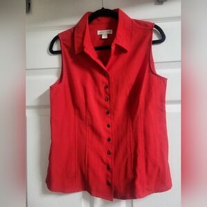 Christopher And Banks Womens Red V Neck Sleeveless Button-Up Top- Size M